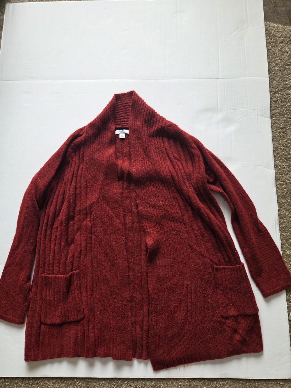 Croft &‎ Barrow Womens XL Red Ribbed Open Front Cardigan Sweater Shawl Collar